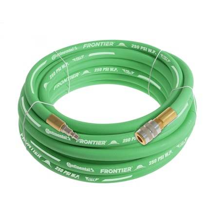 Continental 3/4" x 75' Green EPDM Air Hose, 300 PSI, 3/4" Ind. Interchange M+F QC HZG07530-75-51